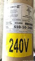 Close-up of product label showing model number, voltage and wattage (610-10-240U, 240V, 600W)