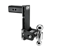 Front and side view of B&W TS20043B adjustable ball mount inserted into 2.5" receiver