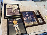 Three framed autographed photos together: Otto Graham black and white photo, Rollie Fingers color photo, Troy Aikman color plaque with certificate.