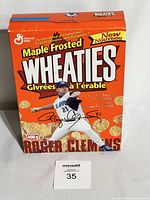 Front view of one unopened Wheaties cereal box featuring Roger Clemens in Toronto Blue Jays uniform.
