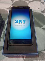 Front view of the Sky Devices smartphone powered on at boot screen with logo.