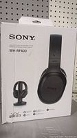 Front view of the Sony WH-RF400 wireless headphones box showing product image and branding.