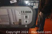Photo of the front of the box showing the Danby air conditioner model and 12000 BTU rating.