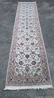 Full length view of the Persian Tabriz runner rug showing overall design and dimensions.