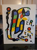 Full front view of original abstract oil painting by K.L., showing colors and signature.