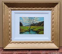 Framed oil on board painting showing full artwork and frame.