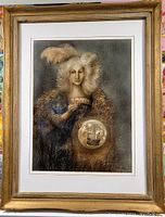 Full view of the framed painting showing the woman with a ship inside a bubble.