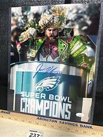 Front view of 11x14 photo showing Jason Kelce at the Eagles Super Bowl parade podium with autograph