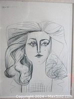 Close-up of the lithograph showing black line work portrait details