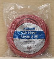 Front view of new Mastercraft air hose in sealed packaging with label showing size and multi-use capability.