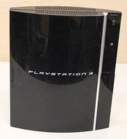 Front view of the Sony PlayStation 3 console showing the logo and design details