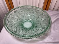 Top view showing full pattern and shape of green cut glass bowl