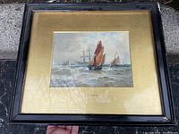 Full view of framed watercolor painting showing artwork, mat and frame