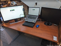 Full view of the work table with sample equipment illustrating surface size and finish