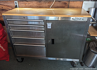 Front view of tool chest with closed drawers and cabinet door