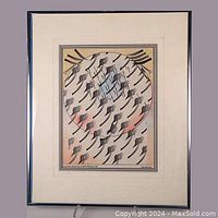 Front view of framed lithograph showing full frame and mat.