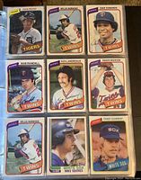 Page of baseball cards featuring players from Detroit Tigers and Minnesota Twins.