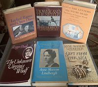 Front view of six books showing titles and authors, includes Anne Morrow Lindbergh and Virginia Woolf-related works