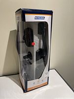 Front view of Schlage keypad front entry door handle set in original box with packaging visible.