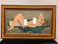 Full frontal view of framed painting, entire artwork visible