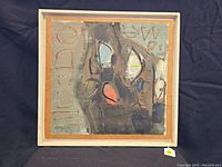 Front view of framed oil painting with abstract composition