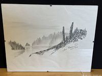 Full front view of the pencil drawing mounted on backing