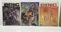 Three Marvel Epic Illustrated magazine issues #1, #3, and #4 side by side showing different cover artwork and issue details.