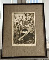 Front view of framed lithograph showing entire artwork with matting and frame in bright natural light.