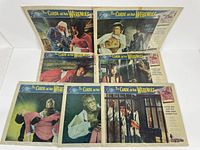 Six lobby cards laid flat showing various scenes from "The Curse of the Werewolf" movie.