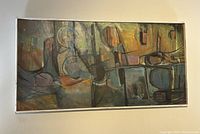 Full frontal view of framed oil painting on wall