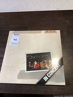 Front cover of Fleetwood Mac In Concert triple record album, beige speckled background with small concert photo and 'In Concert' label.