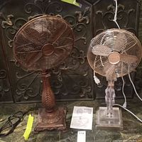 Both Deco Breeze table fans showing size contrast and design detail
