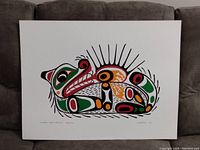 Full view of the First Nations style print depicting a Sea Otter with traditional formline design in multiple colors.