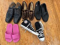 Top view of all six shoes showing overall style and tops