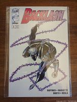 Front cover of Backlash #1 comic book showing character in black suit with purple chains, and title in red text.