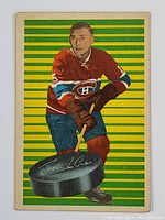Front of vintage 1963-64 Parkhurst hockey card featuring Dave Balon in Montreal Canadiens uniform with a colorful striped yellow and green background.