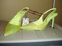 Pair of lime green ZARA rhinestone high heels, new with tag
