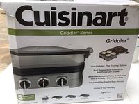 Box showing Cuisinart Griddler Series branding and features; product images on box.