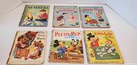 Front covers of six vintage children's books showing titles and colorful illustrations.