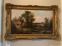 Full view of the oil painting in ornate gilt wood frame