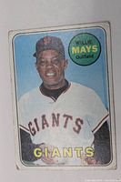 Front of 1969 Topps Willie Mays card showing player image and team name