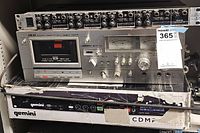 Photo showing both Akai GXC 750D stereo cassette deck and Gemini Powerplay Pro XL HA4700 headphone amplifier stacked.