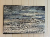 Full view of large modern abstract canvas wall art showing color shades and frame