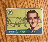 Front side of the 1968-69 O-Pee-Chee Jacques Plante hockey card showing player image and team info.