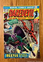 Front cover of Daredevil comic book issue 108 displaying Daredevil and The Beetle characters in action with colorful text and Marvel Comics Group branding.