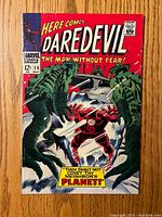 Front cover of Daredevil #28 comic book showing Daredevil in red fighting a sea monster, with bold comic title and Marvel Comics Group logo.