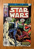 Front cover of Star Wars issue #10 vintage comic showing Han Solo and Chewbacca with monster.