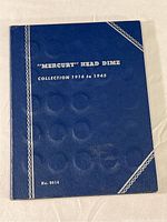 Front cover of blue Whitman folder stamped "Mercury" Head Dime Collection 1916 to 1945, No. 9014