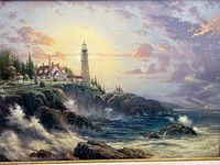 Front of canvas showing full lighthouse seascape without frame