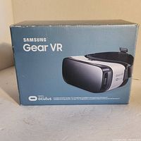 Front of the Samsung Gear VR box showing headset image and branding